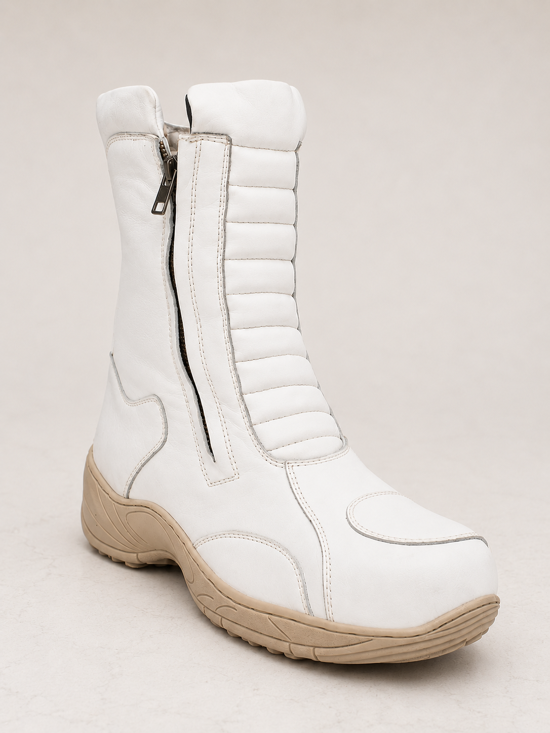 amisar white phylon sole cemented soft breathable lining memory foam waterproof zip biker boots side view