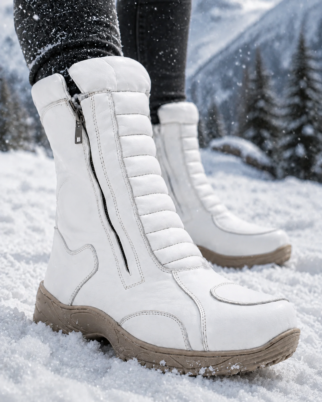 amisar white full grain leather insulated memory foam cemented side zipper snow boot side view
