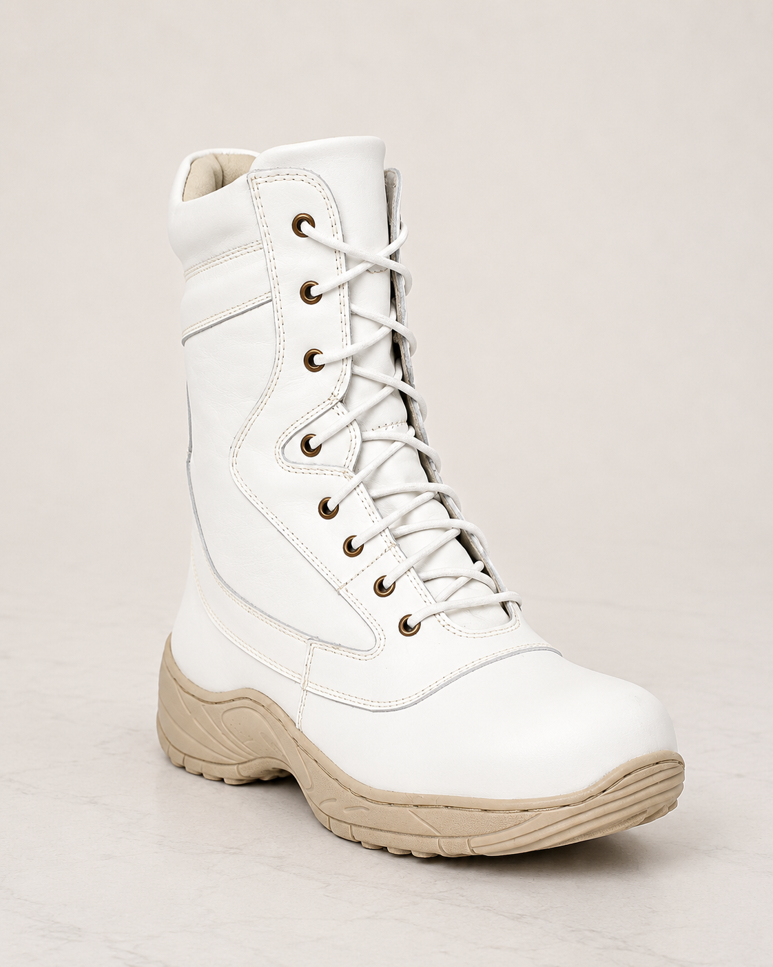 amisar white soft leather phylon sole suede leather lace up biker boots side view