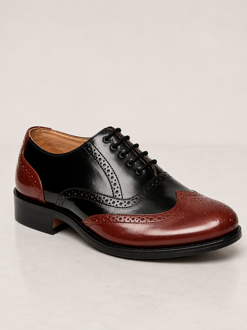 amisar wine black argentinian leather sole wing tip brogue goodyear welted side view