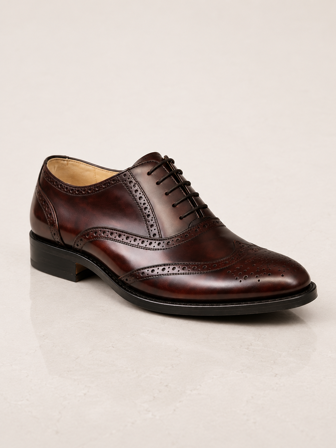 amisar brogue wine brush off goodyear welted Handmade Argentinian Leather sole side view