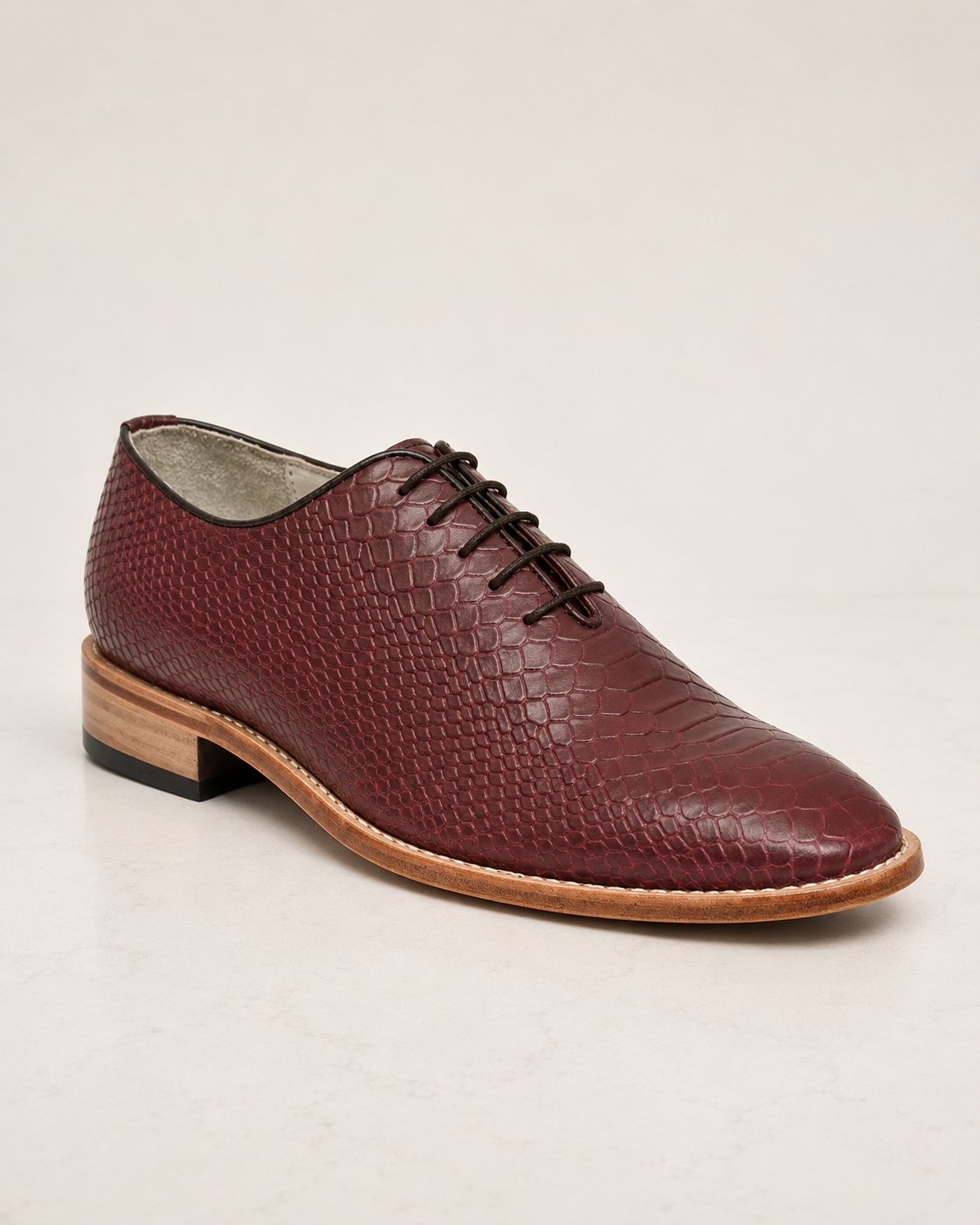 amisar wine cobra embossed leather lace up soft leather handmade argentinian leather sole derby goodyear welted side view