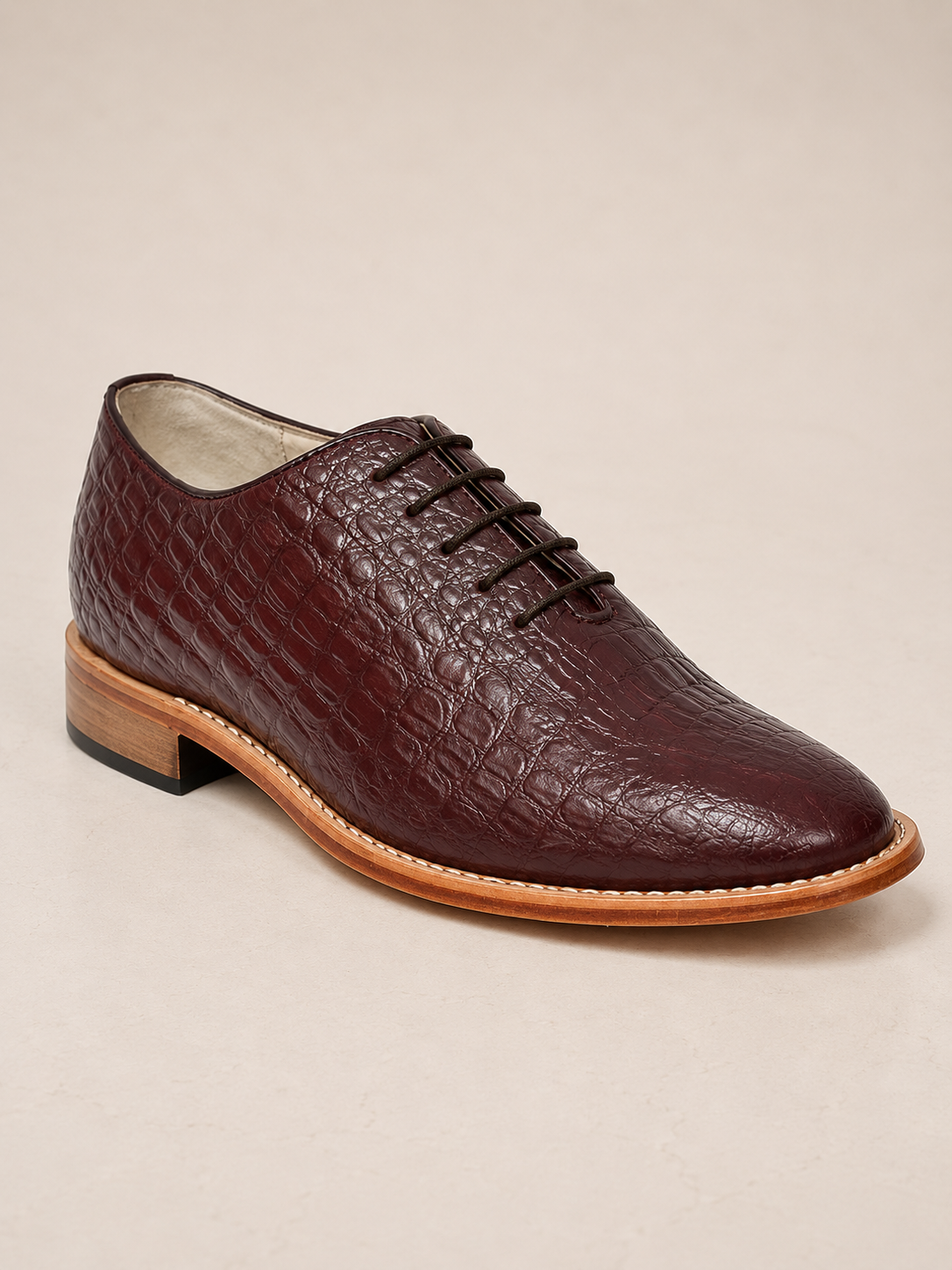amisar wine croco embossed leather handmade argentinian sole deby goodyear welted side view