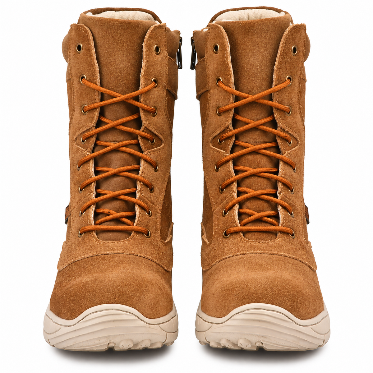 Biker Boots With Side Chain - Tan Suede