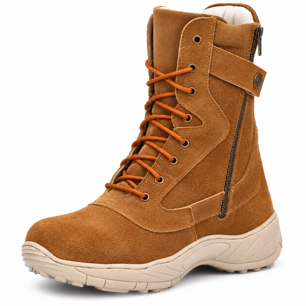 Biker Boots With Side Chain - Tan Suede