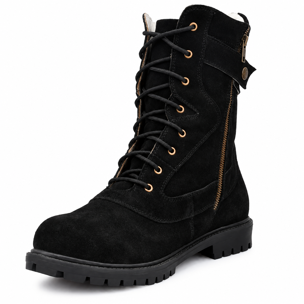Biker Boots With Side Chain - Black Suede