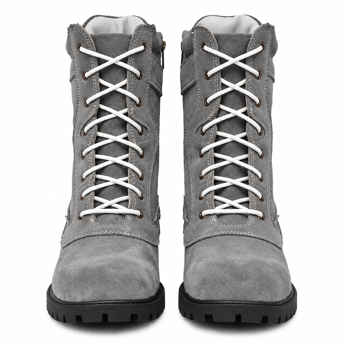Biker Boots With Side Chain - Grey Suede