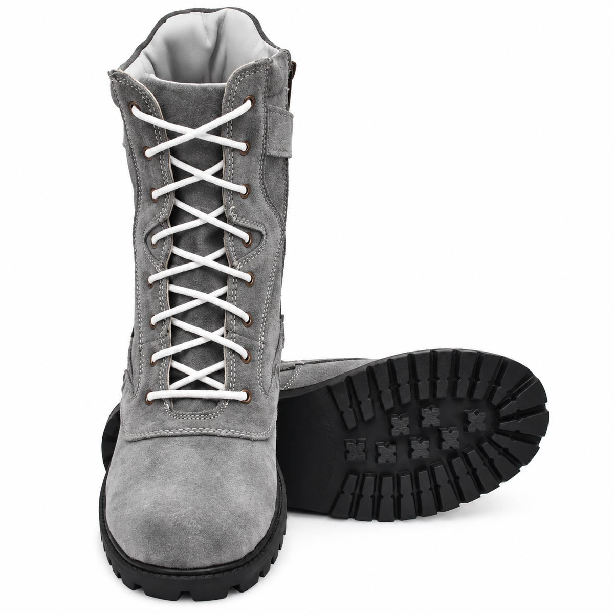 Biker Boots With Side Chain - Grey Suede