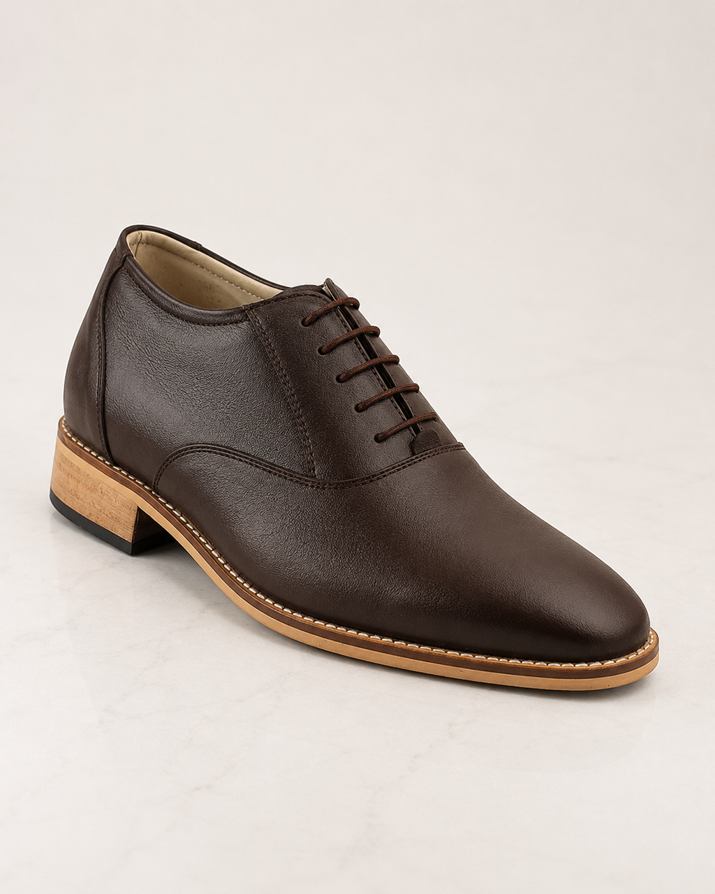 amisar elevator derby brown Hidden 3" Height Increase Full Grain Leather Upper Handmade Sheet Sole side view