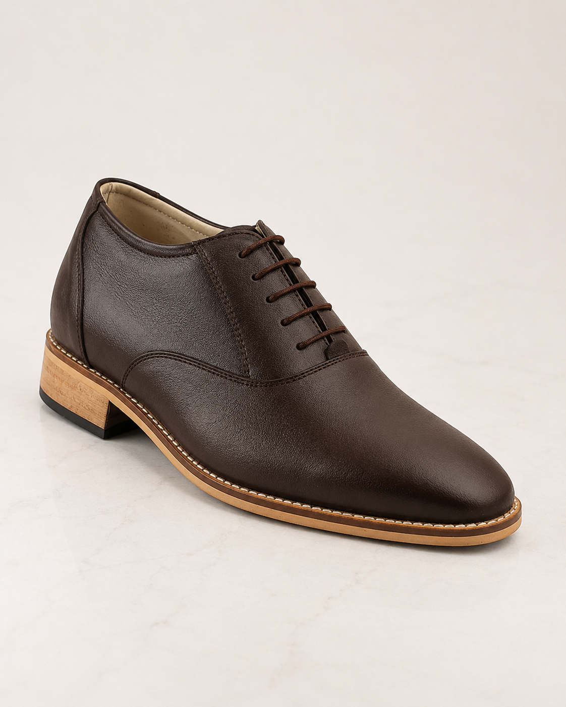 amisar elevator derby brown Hidden 3" Height Increase Full Grain Leather Upper Handmade Sheet Sole side view