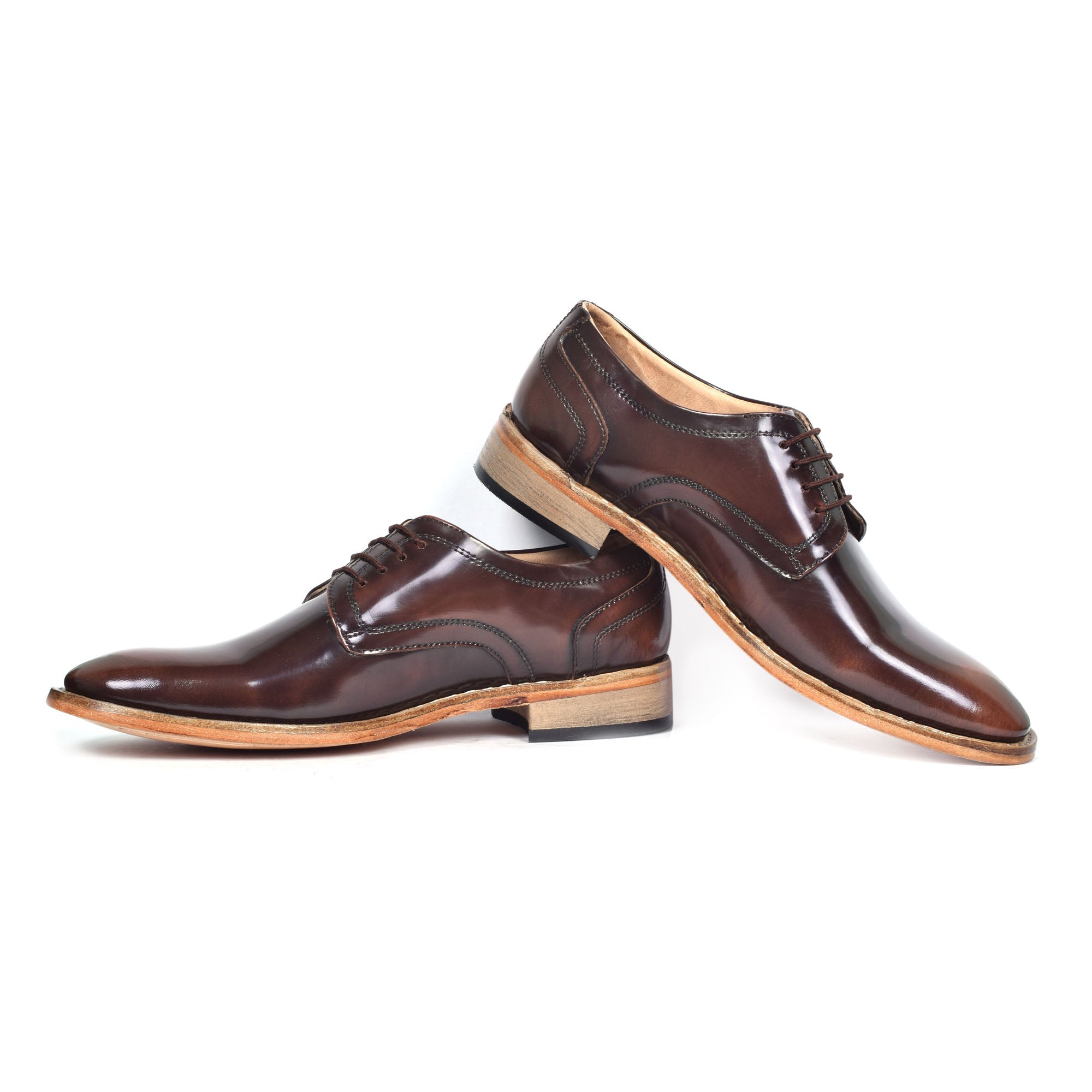 Goodyear Welted Derby Shoes :  Tan Brush off leather with Memory foam footpad.