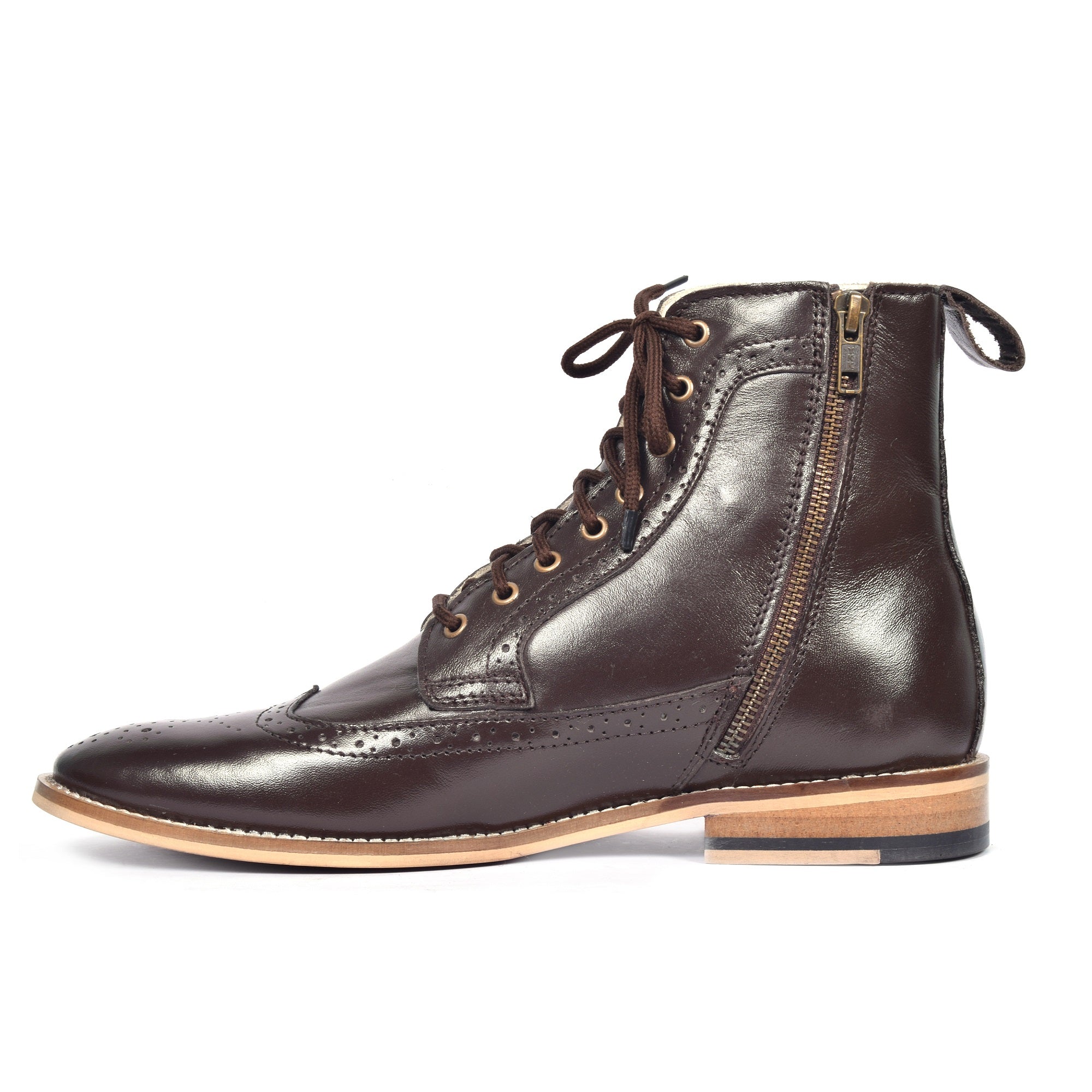 Brogue Boots : Genuine Brown leather Brogue Boots with Memory foam footpad. Article :BB101-Brown
