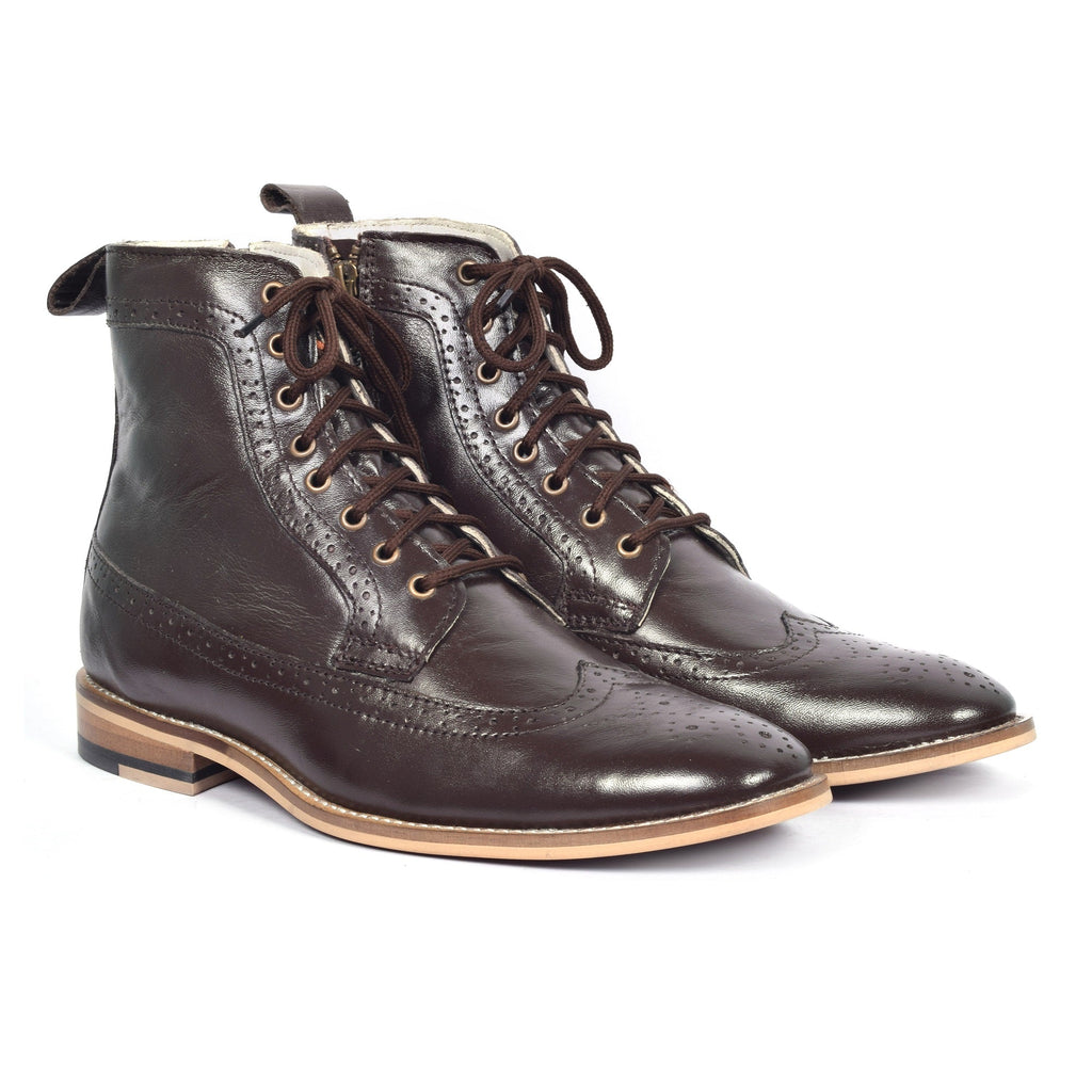 Brogue Boots : Genuine Brown leather Brogue Boots with Memory foam footpad. Article :BB101-Brown