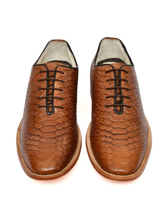 Goodyear Welted Derby Shoes :  Tan Cobra Embossed leather with Memory foam footpad.