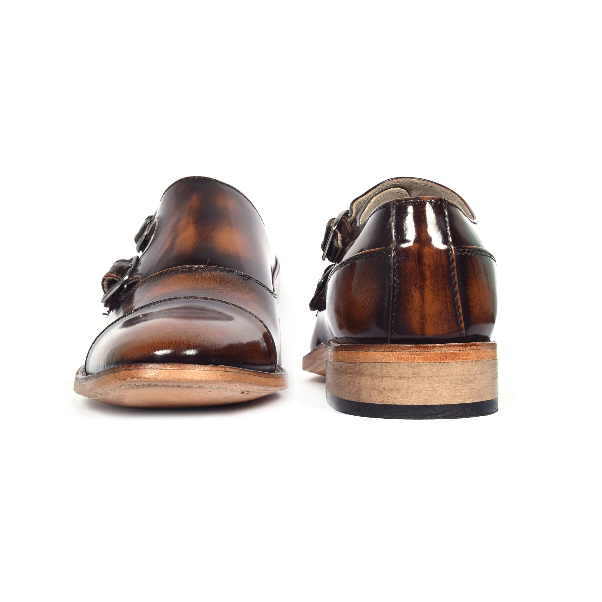 Goodyear Welted Monk Strap Shoes :  Tan Brush off leather with Memory foam footpad.