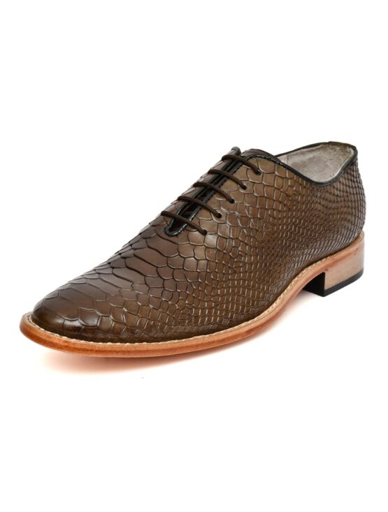 Goodyear Welted Derby Shoes :  Green Cobra Embossed leather with Memory foam footpad.