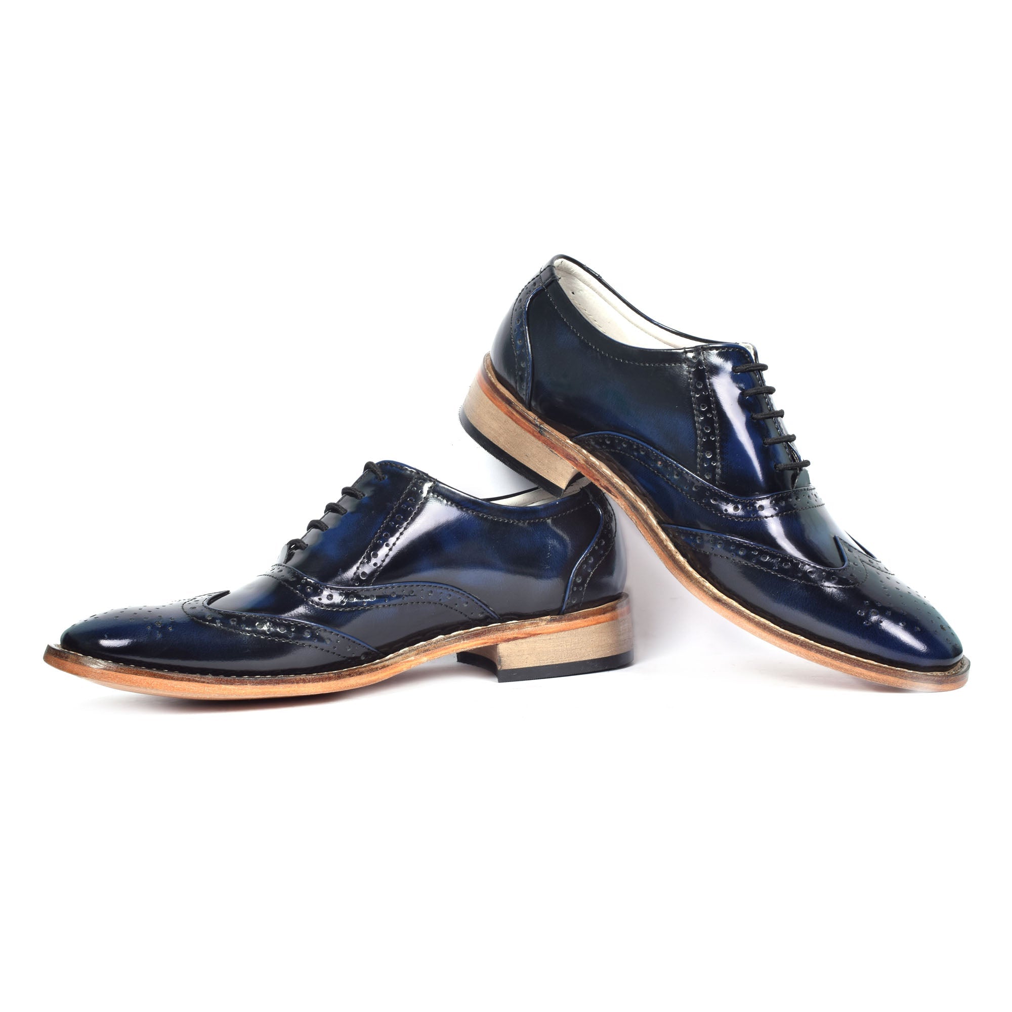 Goodyear Welted Brogue Shoes :  Blue Brush off leather with Memory foam footpad.