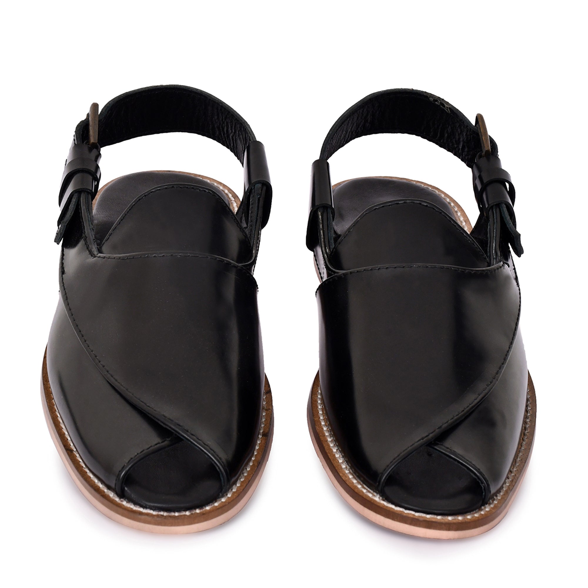 Peshawari : Black leather handmade Peshawari with Memory foam footpad. Article : Peshawari02