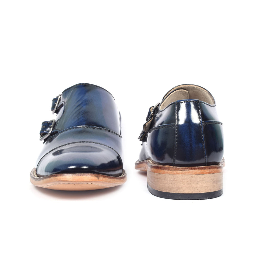 Goodyear Welted Monk Strap Shoes :  Blue Brush off leather with Memory foam footpad.