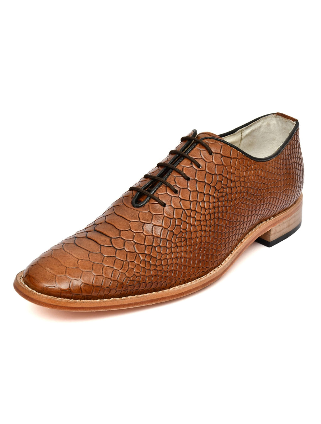 Goodyear Welted Derby Shoes :  Tan Cobra Embossed leather with Memory foam footpad.