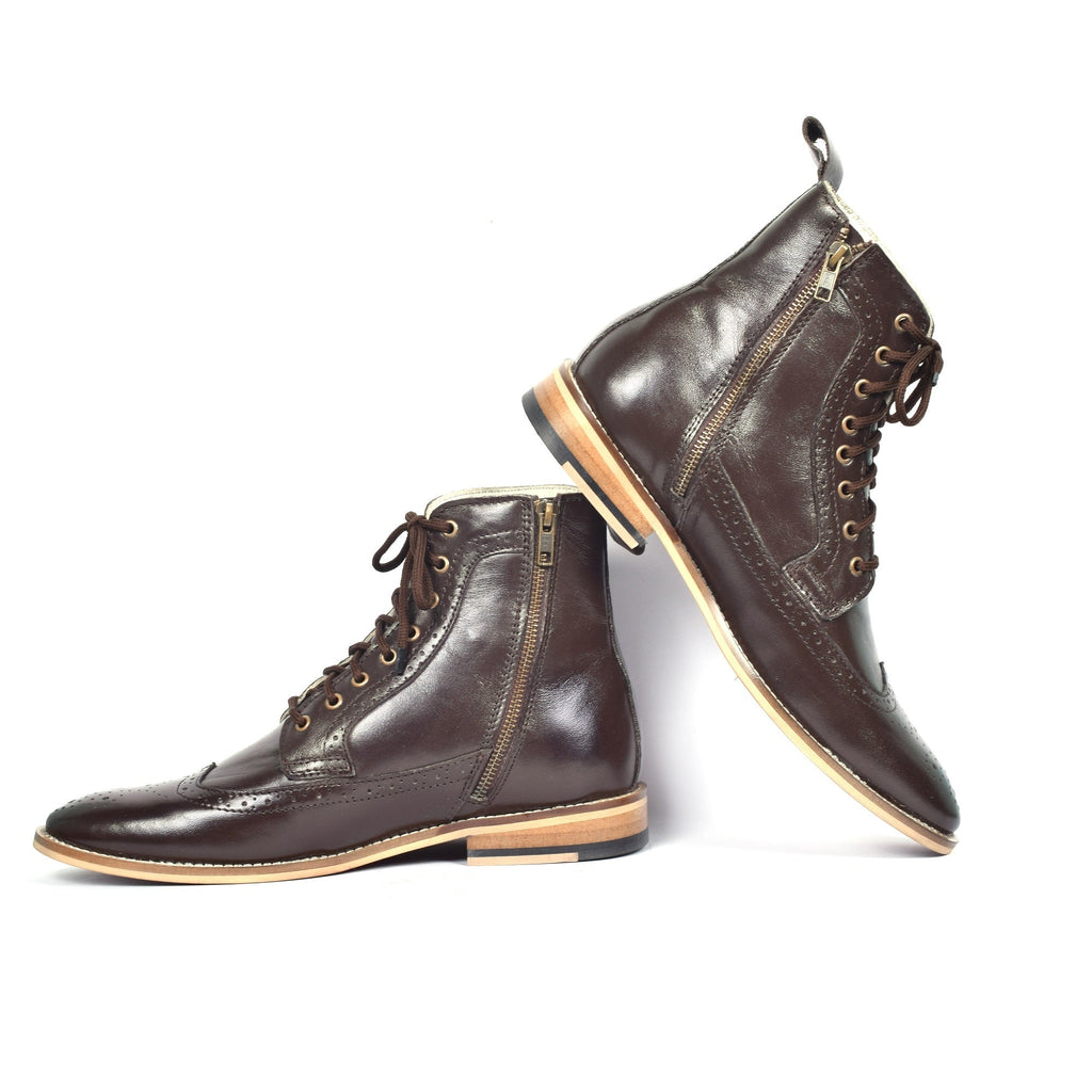 Brogue Boots : Genuine Brown leather Brogue Boots with Memory foam footpad. Article :BB101-Brown